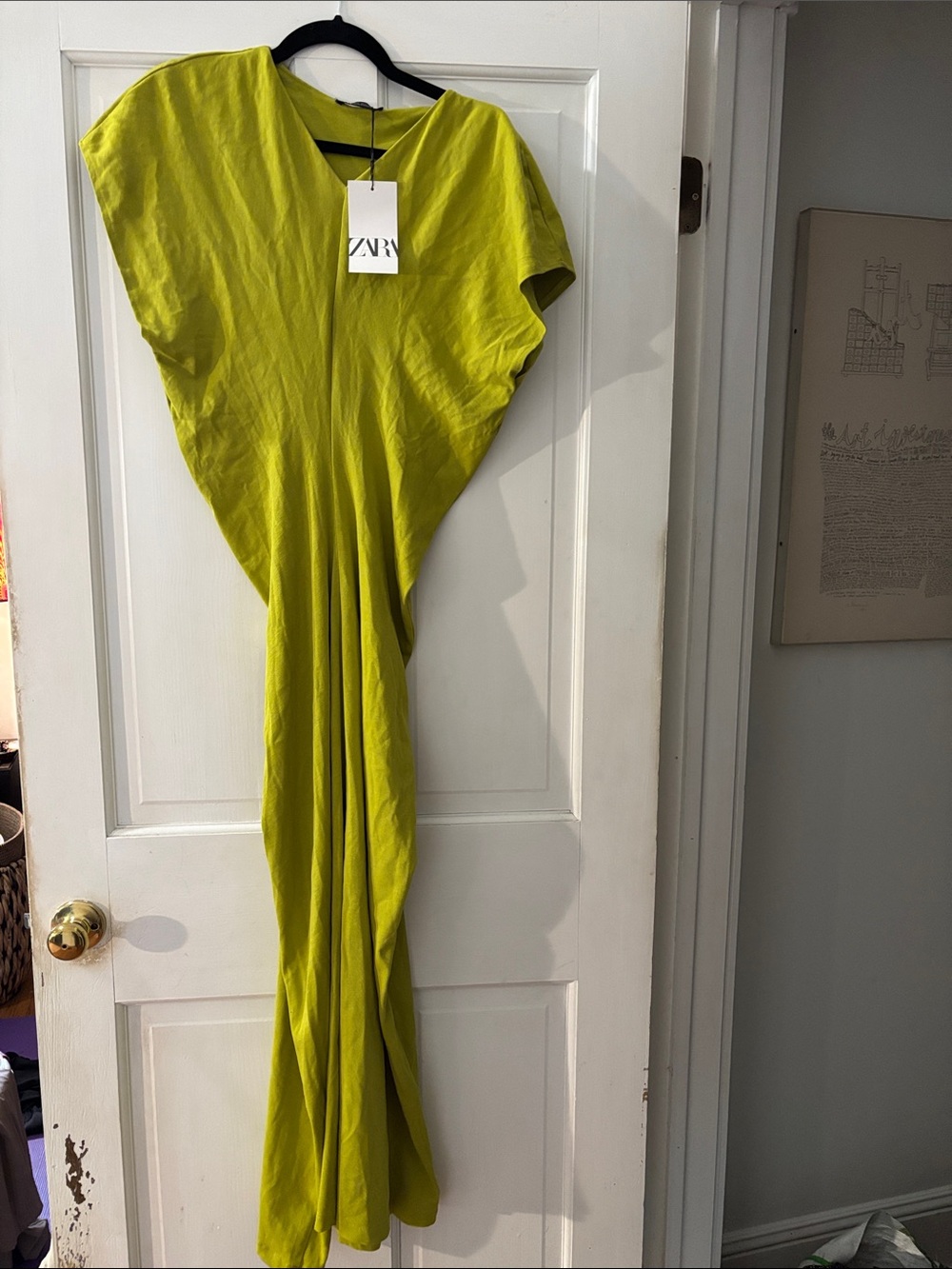 Zara Chartreuse V-Neck Maxi Dress (runs small and narrow in waist)